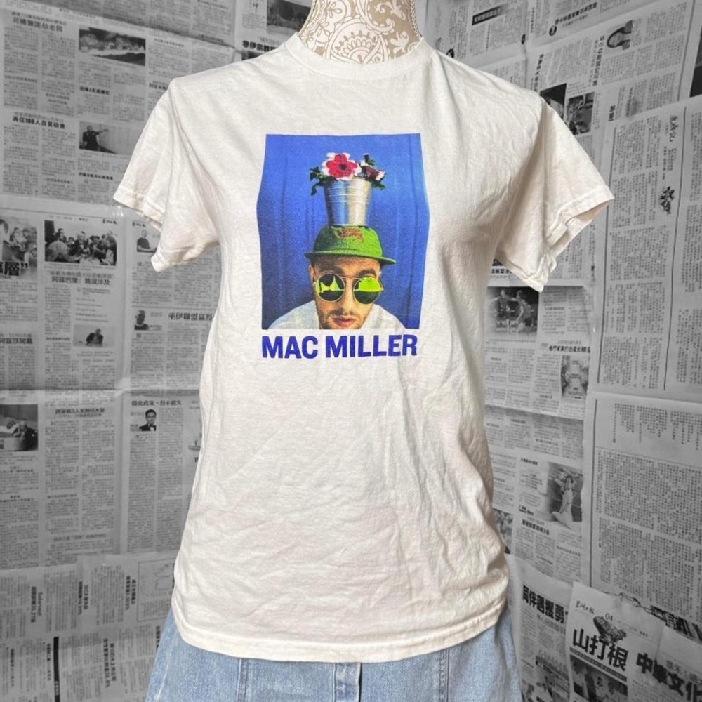 Mac Miller Graphic Band Tee White Unisex Streetwear Music Shirt Size S